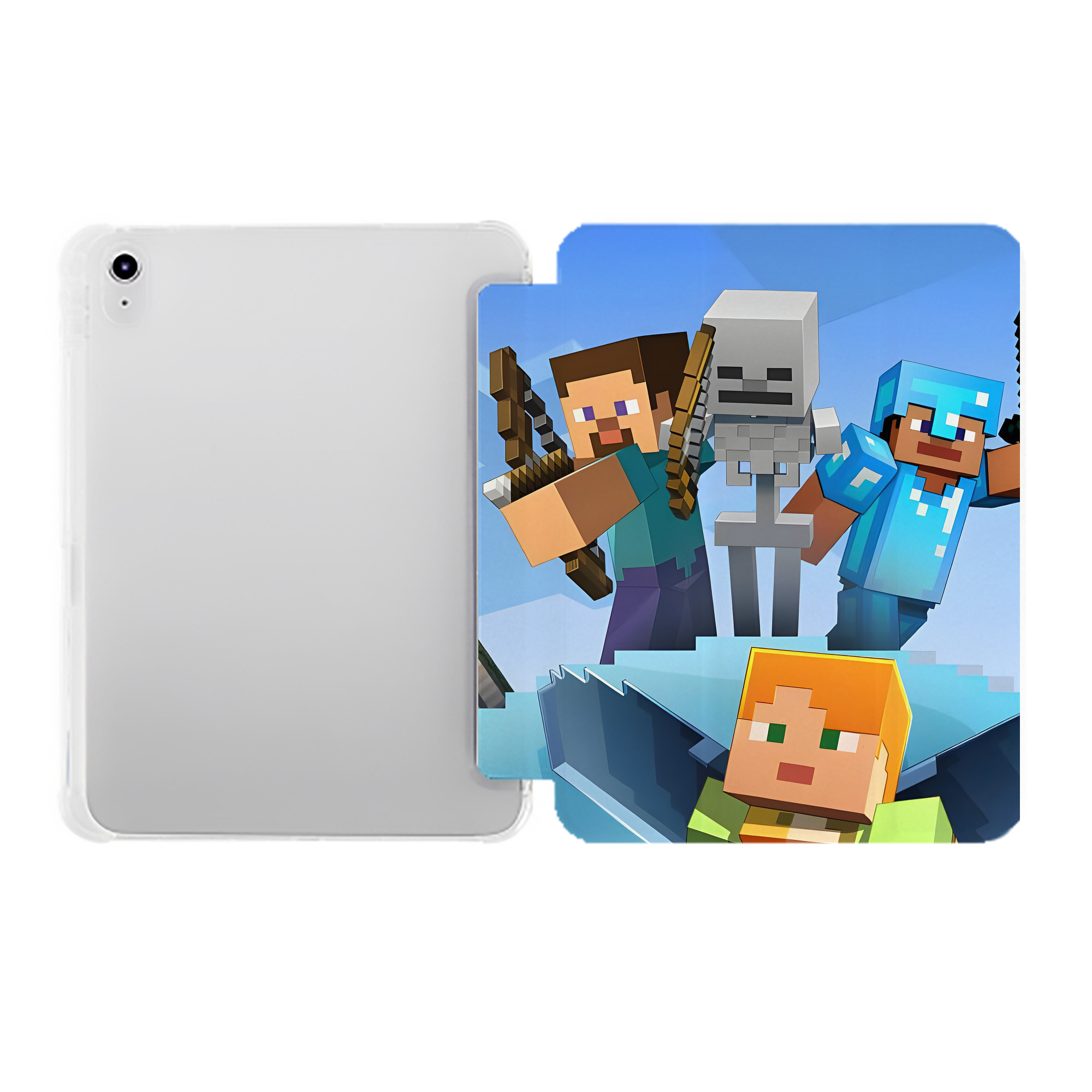 （画像用） マインクラフト ブロックの世界 Minecraft MC Block world IPad ケース ペン収納付き 三つ折りスタンド PUレザー×シリコン 対応機種9.5/10.5/10.9インチ